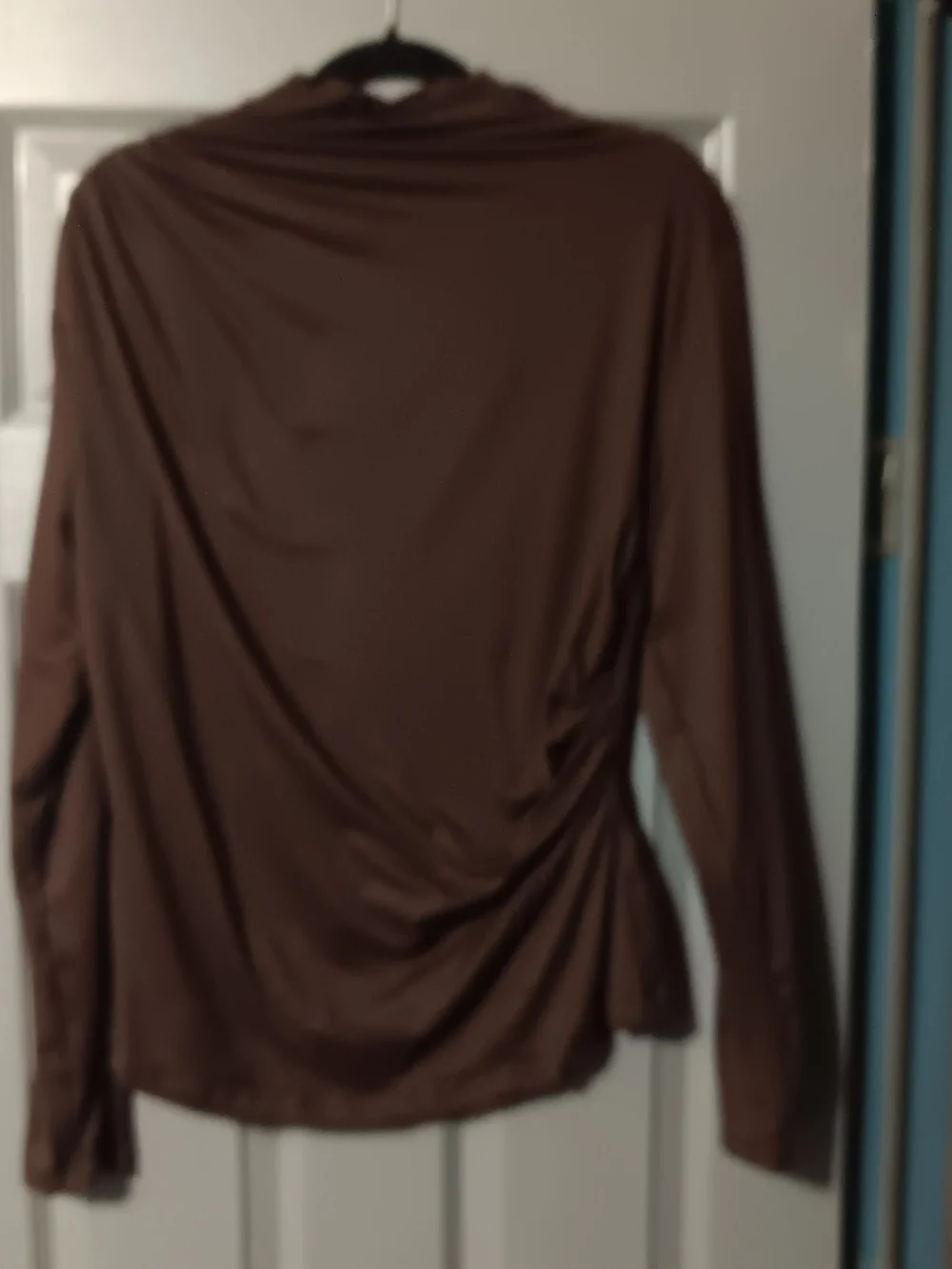 Women's Brown Long-Sleeve Draped Back Top - Picture 2 of 4